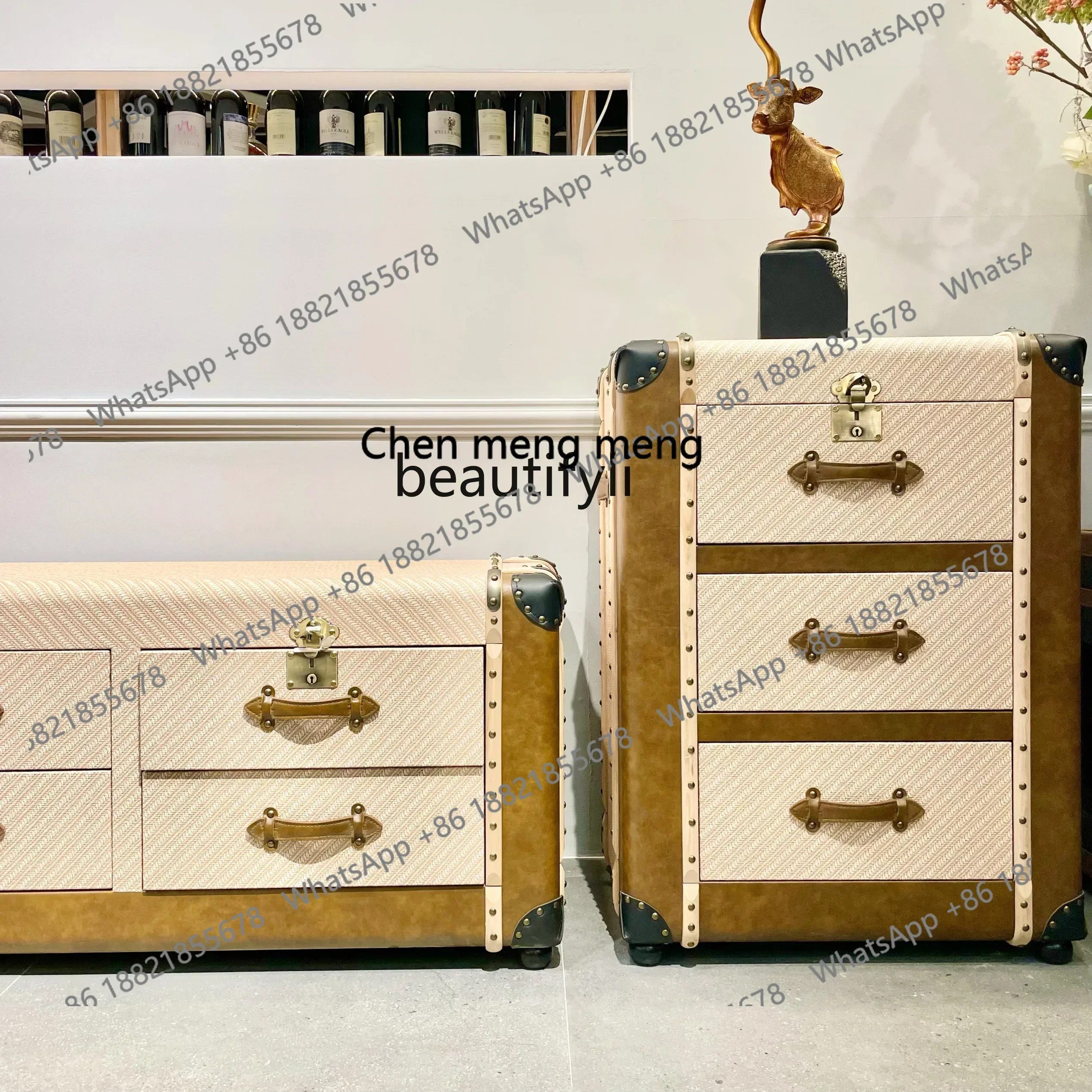 New arrive  Fashion retro medieval element chest orange retro creative vintage leather case dining side cabinet