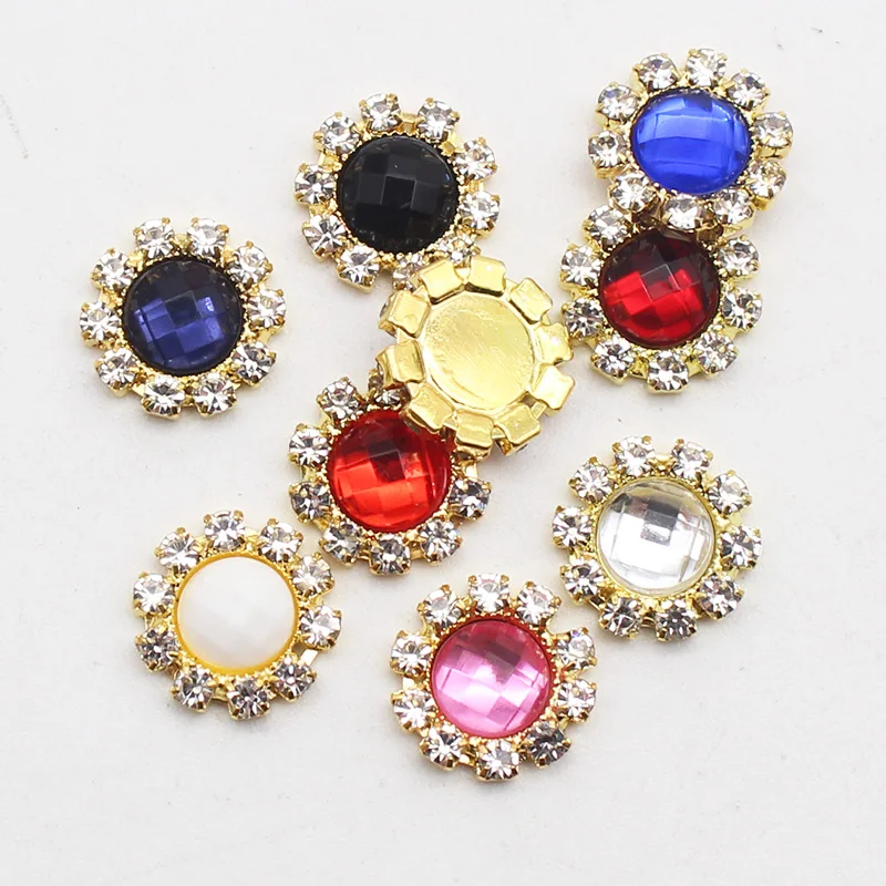 10pcs10mm Gold Mini Round Acrylic Flat Bottom DIY Bow Hair Decoration Decal Handmade Rhinestone Accessories