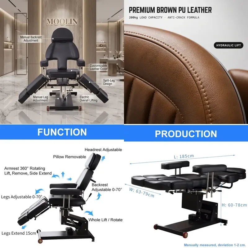 for MOOLIN Hydraulic Pumps Heavy Duty Advanced Adjustable Rotating Chairs Professional Ergonomic Foot Pedals Tattoo Bed Salon