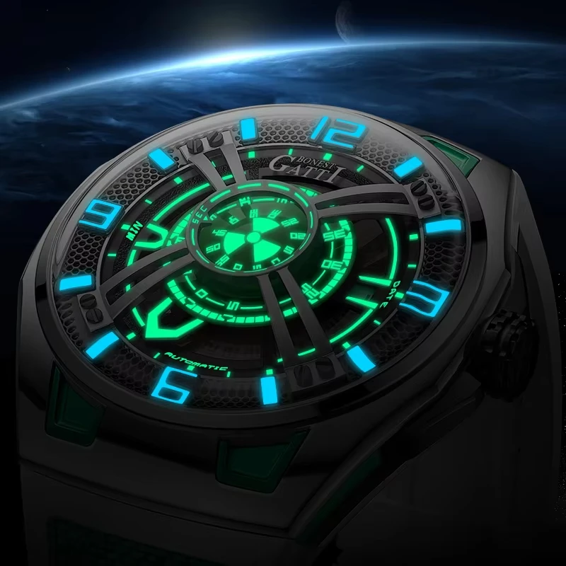 

Мужские автоматические механические наручные часы 2026 BONEST GATTI 5803 класса люкс с люминесцентным циферблатом, водонепроницаемые