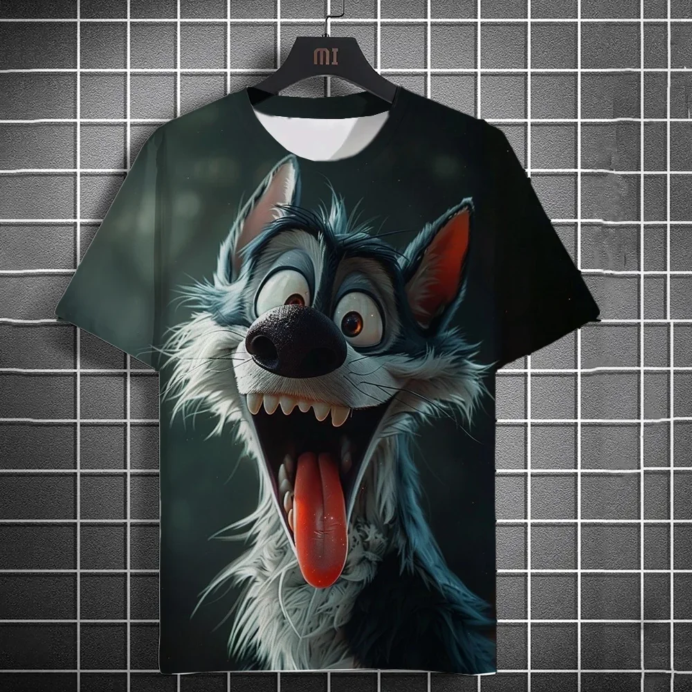 Fashion Men's Casual T-shirt 3D Printing Funny Animal Cartoon Short Sleeve Street Fashion Wolf Fox Print Round Neck Top