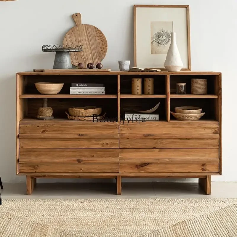 

Pine Wood Sideboard Cabinet All Solid Wood Storage Open Grid Living Room Wall-Mounted Drawer Storage Cabinet
