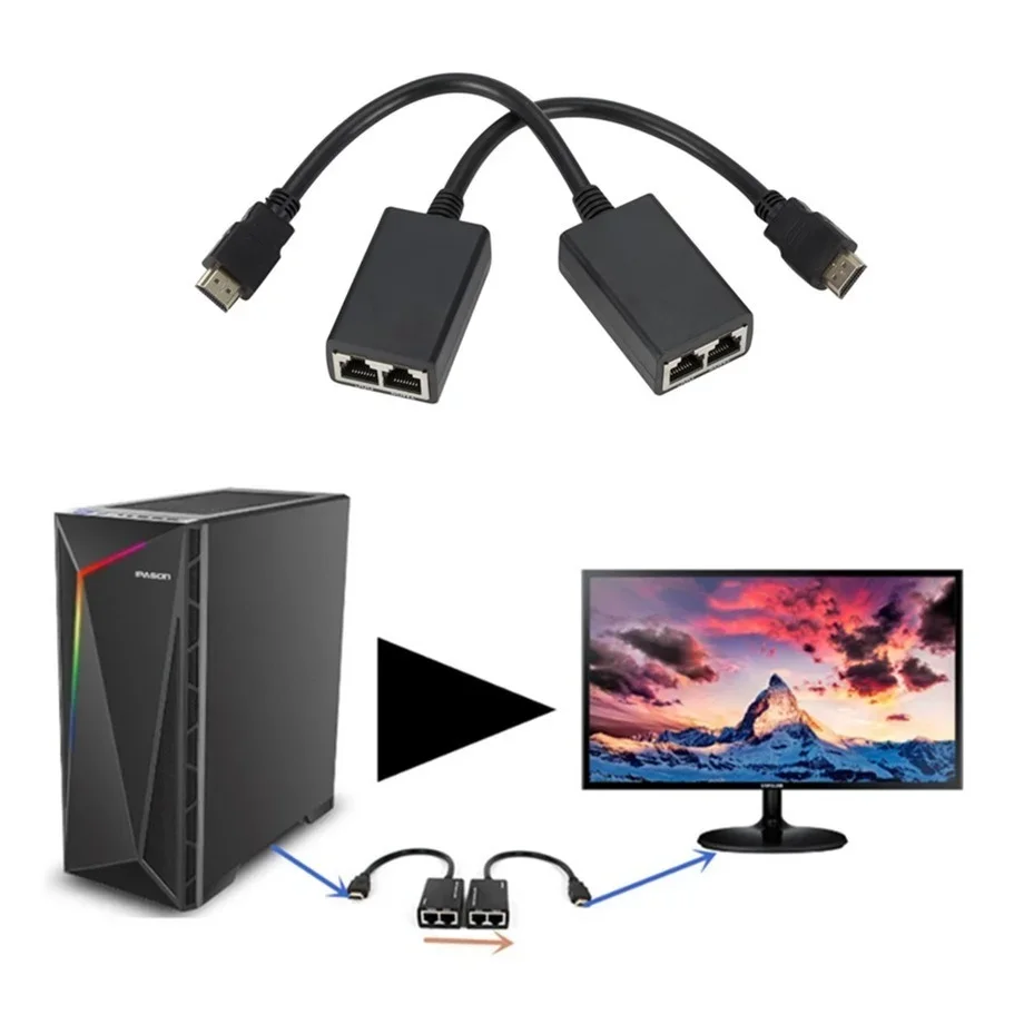 HDMI 호환 이더넷 확장기 리피터, RJ45 CAT5e CAT6 UTP LAN, HD 1080P 해상도 지원, 최소 100 피트 (30M)