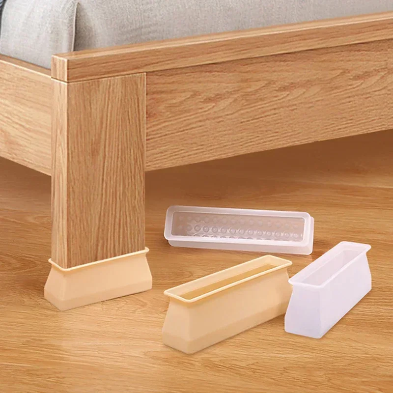 4pcs Rectangular Silicone  Anti-slip Sofa Table Bed Feet Cover Pad Floor Protector Pad Silent Wear-resistant Household Feet Mat
