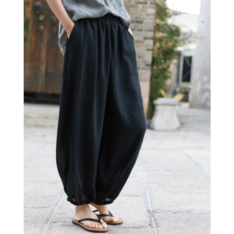 Retro Cotton Women's Loose Loungewear Pants Versatile New Bell-Bottom Pants Elastic High-Waisted Original Design Casual Pants