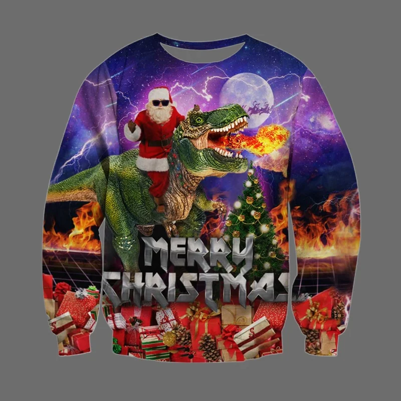 Moda brutto maglione natalizio uomo donna stampa 3d divertente felpa natalizia girocollo manica lunga pullover felpe con cappuccio oversize
