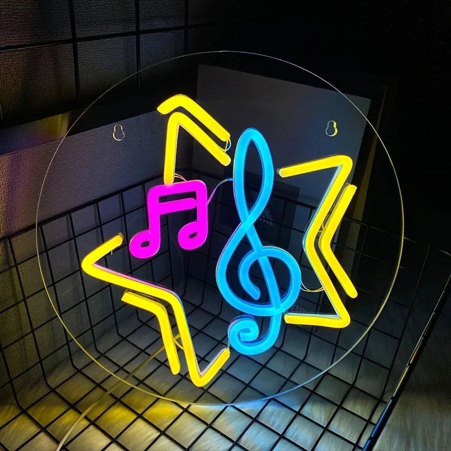 

Music Star Note Neon Sign Cute Kids Wall Decor USB Dimmable LED Neon Light for Bar Music Room Home Game Room Party Decor Gift