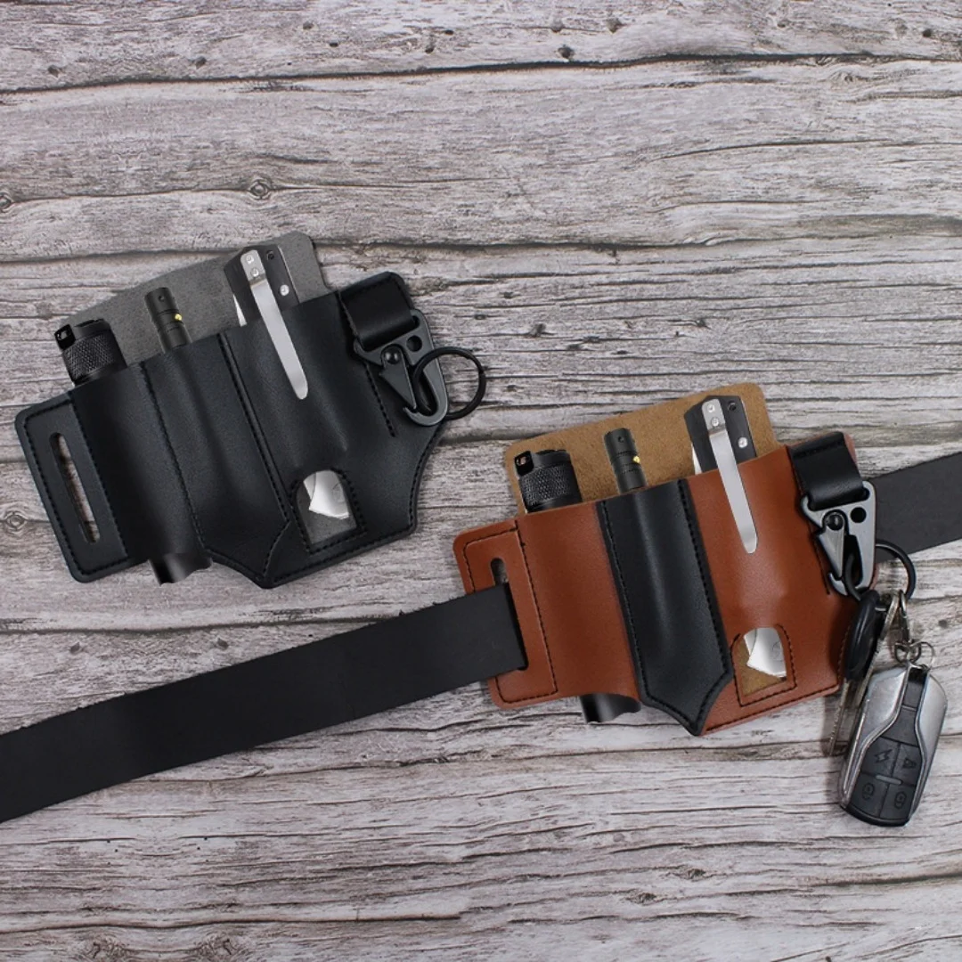 Tactical EDC Tool Set Leather Waist Bag Flashlight Keychain Set Portable Tool Storage Bag Leather Set One Piece