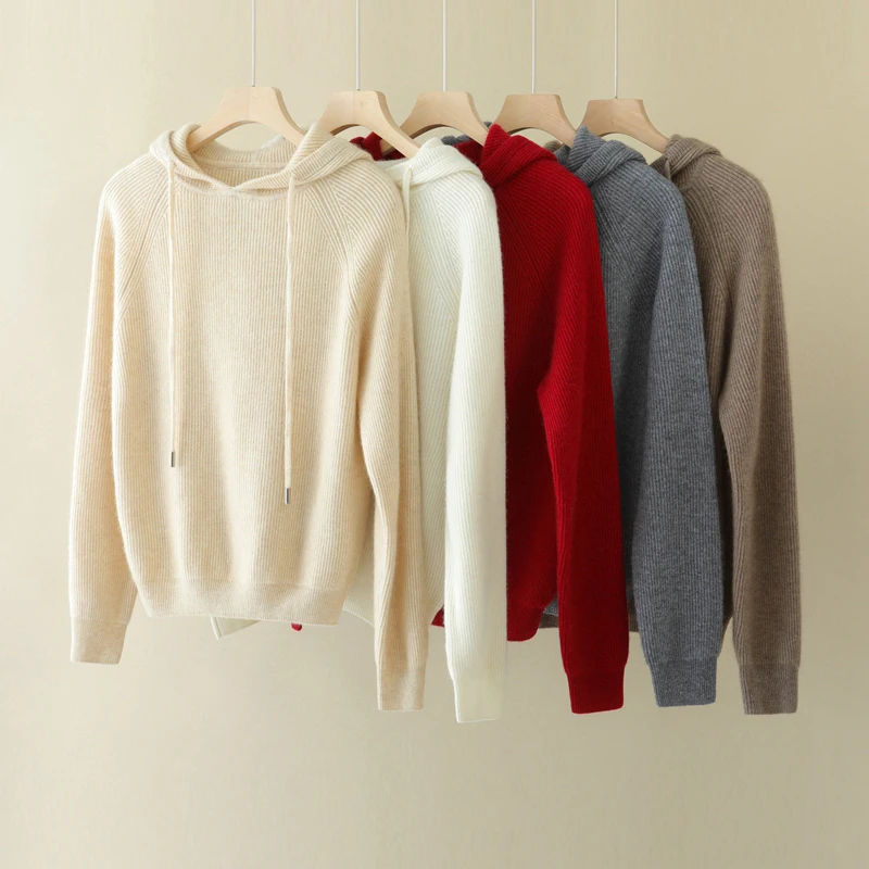 

2024 Luxury Women's Hooded Pullovers 100% Goat Cashmere Sweater Casual Fashion Cashmere Knitwear Spring Autumn Winter Hoodie