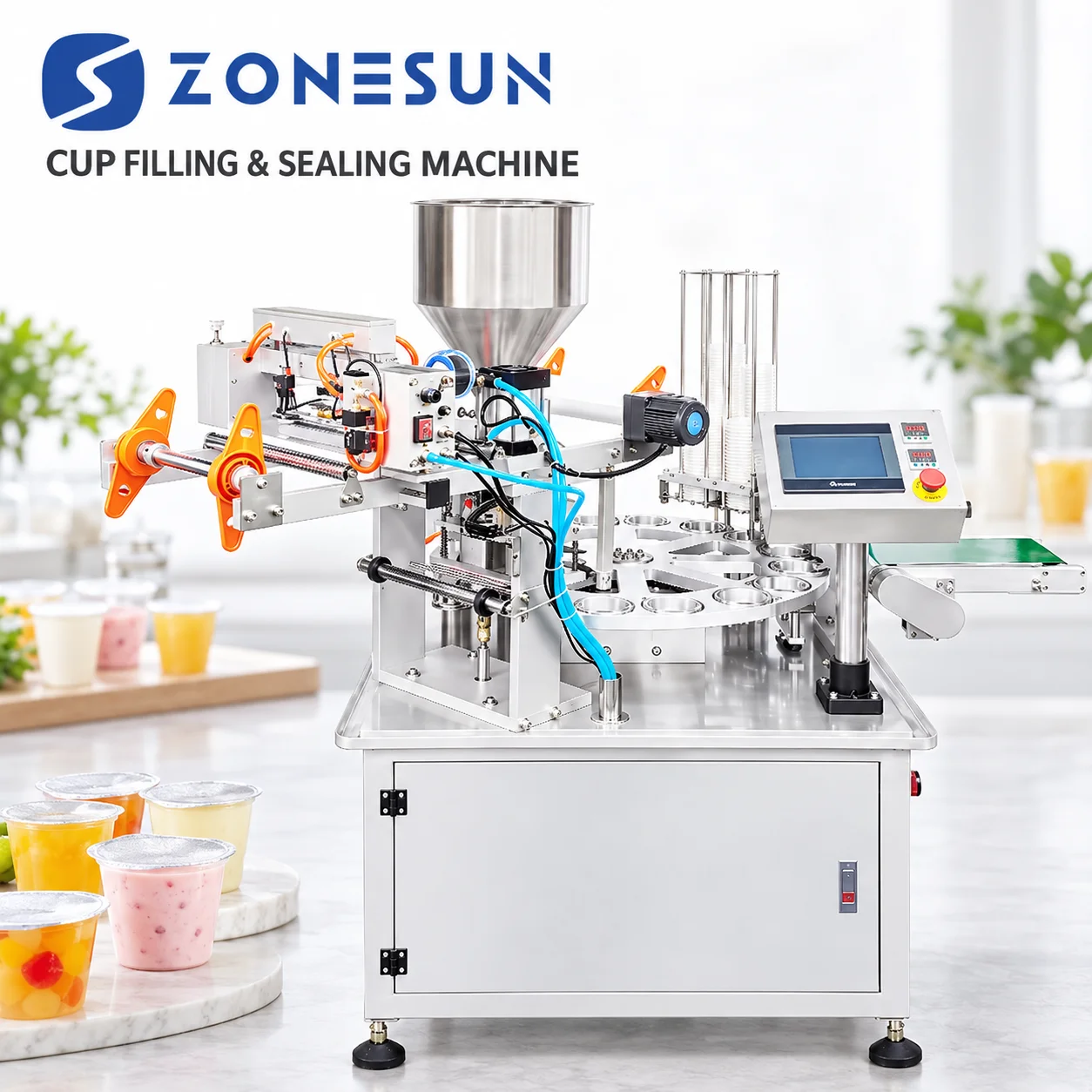 Zonesun Automatic Cup filler and Sealer Machine Rotary filler Machine Yogurt Cup Sealer Machine ZS-AFS1800