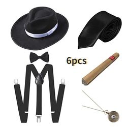 1920S Mens Great Gatsby Accessories Set Roaring 20s 30s Retro Gangster Costume tie hat