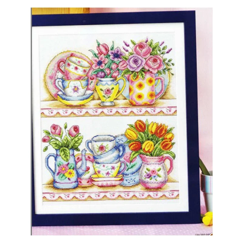 

Amishop Top Quality Classical Lovely Counted Cross Stitch Kit Flower And Porcelain Nice Kitchen