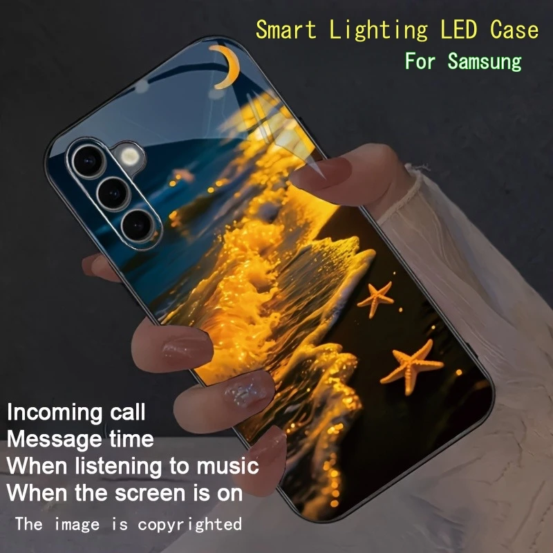 Seaside Night Satrry Fashion Protect Cover LED For Samsung S26 S25 Plus S24 FE S22 S23 Ultra Seafish Satr Glow Flash Phone Case