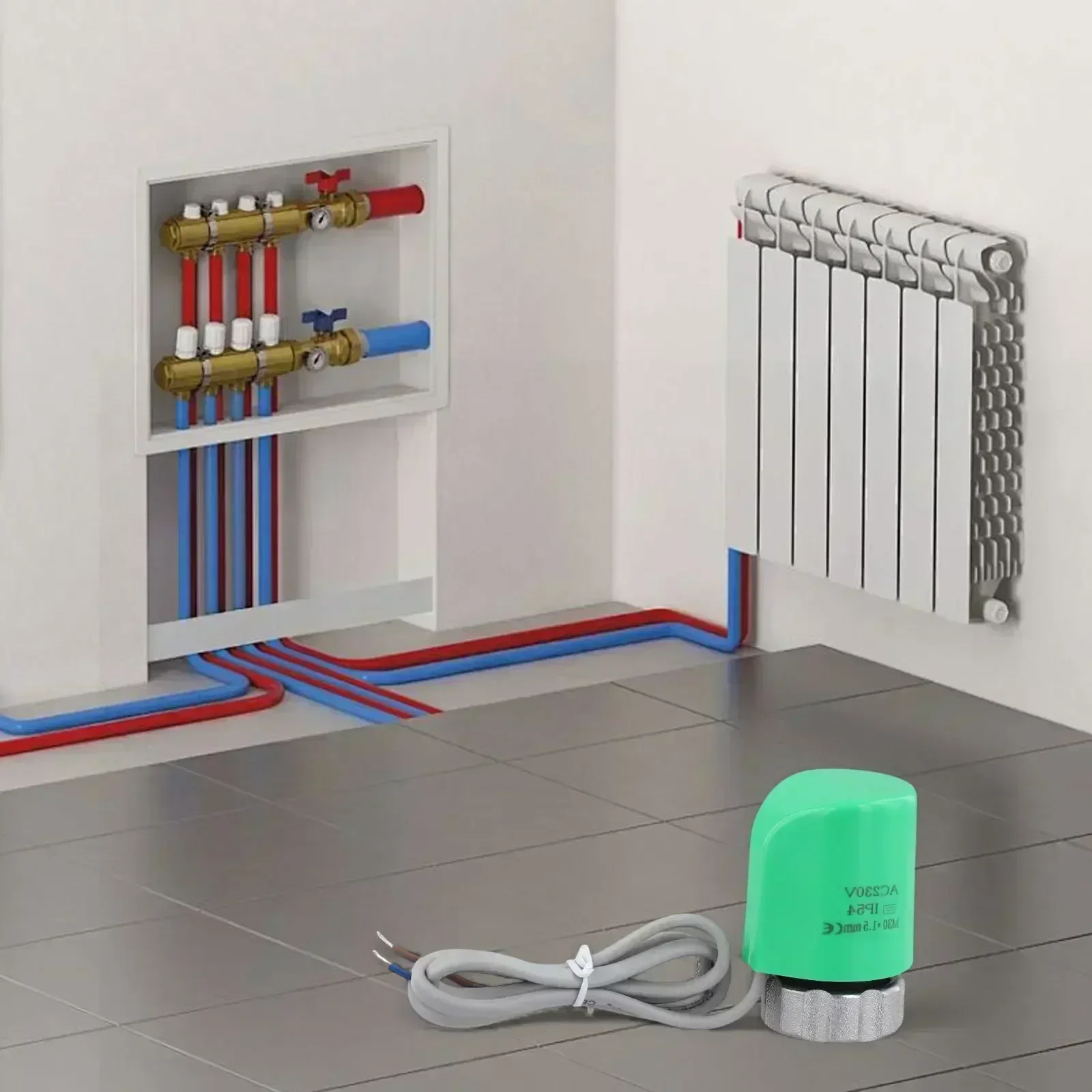 

AC230V M30*1.5mm Electric Thermal Actuator For Floor Heating Radiator Valve Adjust Floor Heating Water Flow Energy Saving