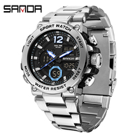 SANDA Dual Display Business Watches Men Sport Waterproof Luminous LED Analog Digital Clock Stainless Steel Electron Men Watches