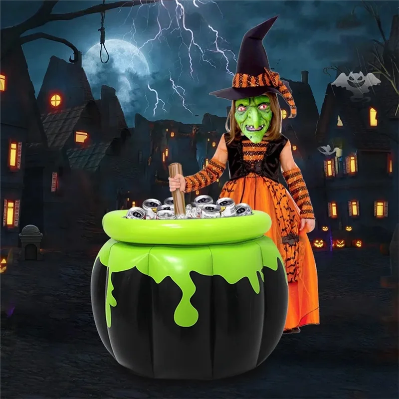 Witch Stirring Candy Inflatable Ice Bucket Chilled Beverage Halloween Horror Haunted House Bar Decor