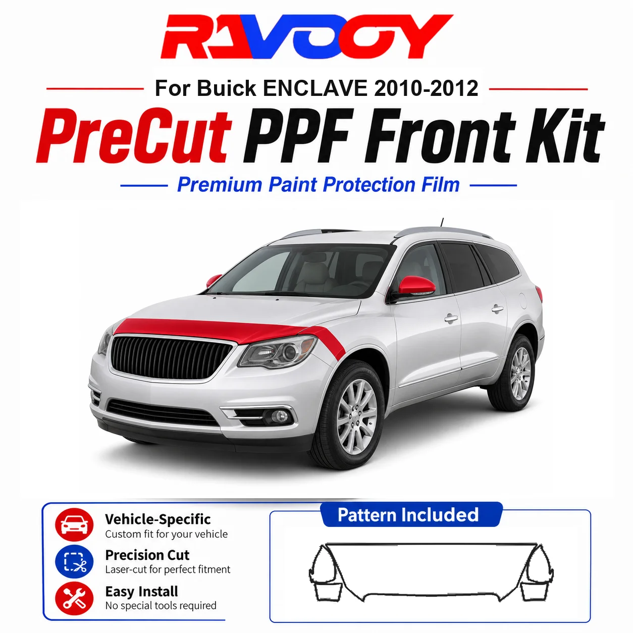 

8.5mil TPU Precut PPF Kit For Buick ENCLAVE 2010-2012 - Hood, Fenders & Mirror Set - Self-Healing Clear Bra Film