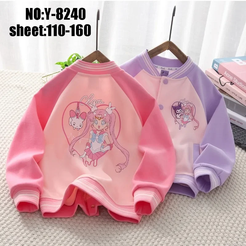 

Spring Autumn Kawaii Anime MINISO My Melody Long Sleeve Coat Cute Kuromi Baseball Uniform Print Loose Jacket Cloth Gifts for Kid