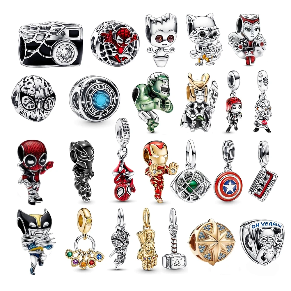 Disney Marvel The Avengers Charm Series Fit Original Pandora Charms Bracelets Spider-Man Wolverine Charm Women Pendant Jewelry