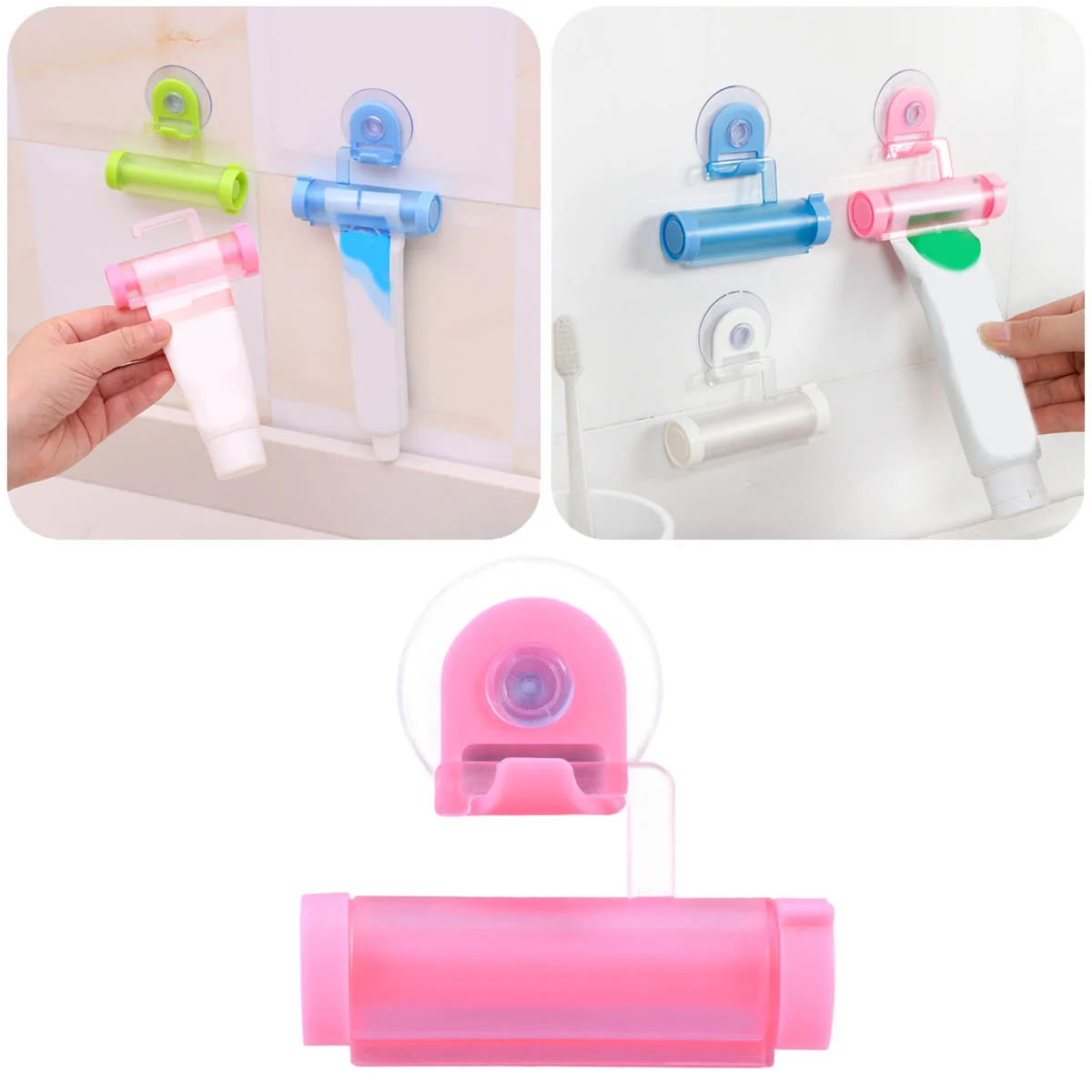 

Toothpaste Squeezer Rolling Dispenser Device Bathroom Tool Extruder Strong Suction Hanger Fits All Tubes Space Saving Household