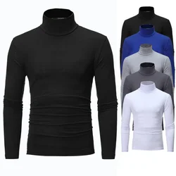 Camiseta Base de moda para hombre, jersey de cuello alto de punto ajustado, Tops, nueva