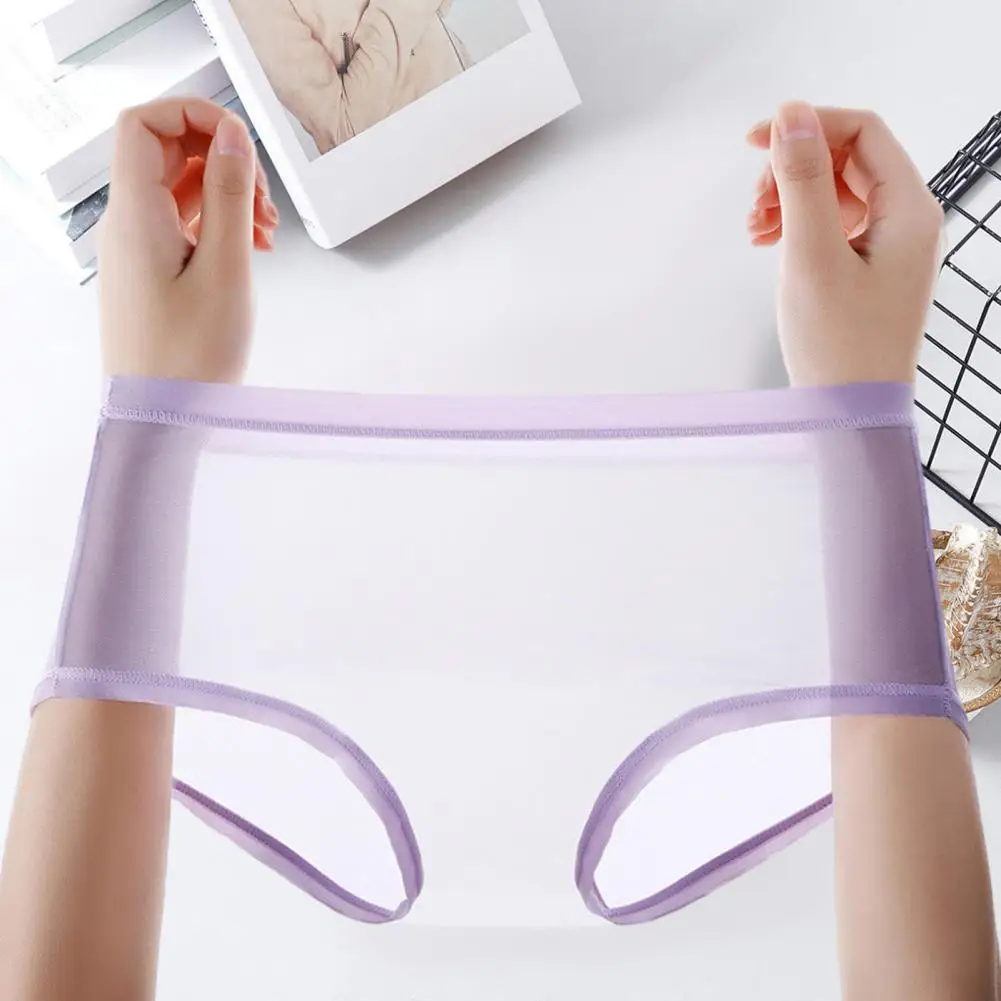 Women Briefs Solid Color Panties Ladies See Through Mesh Sheer Underwear Seamless Mid Rise Thin Briefs Women Underpants Panties