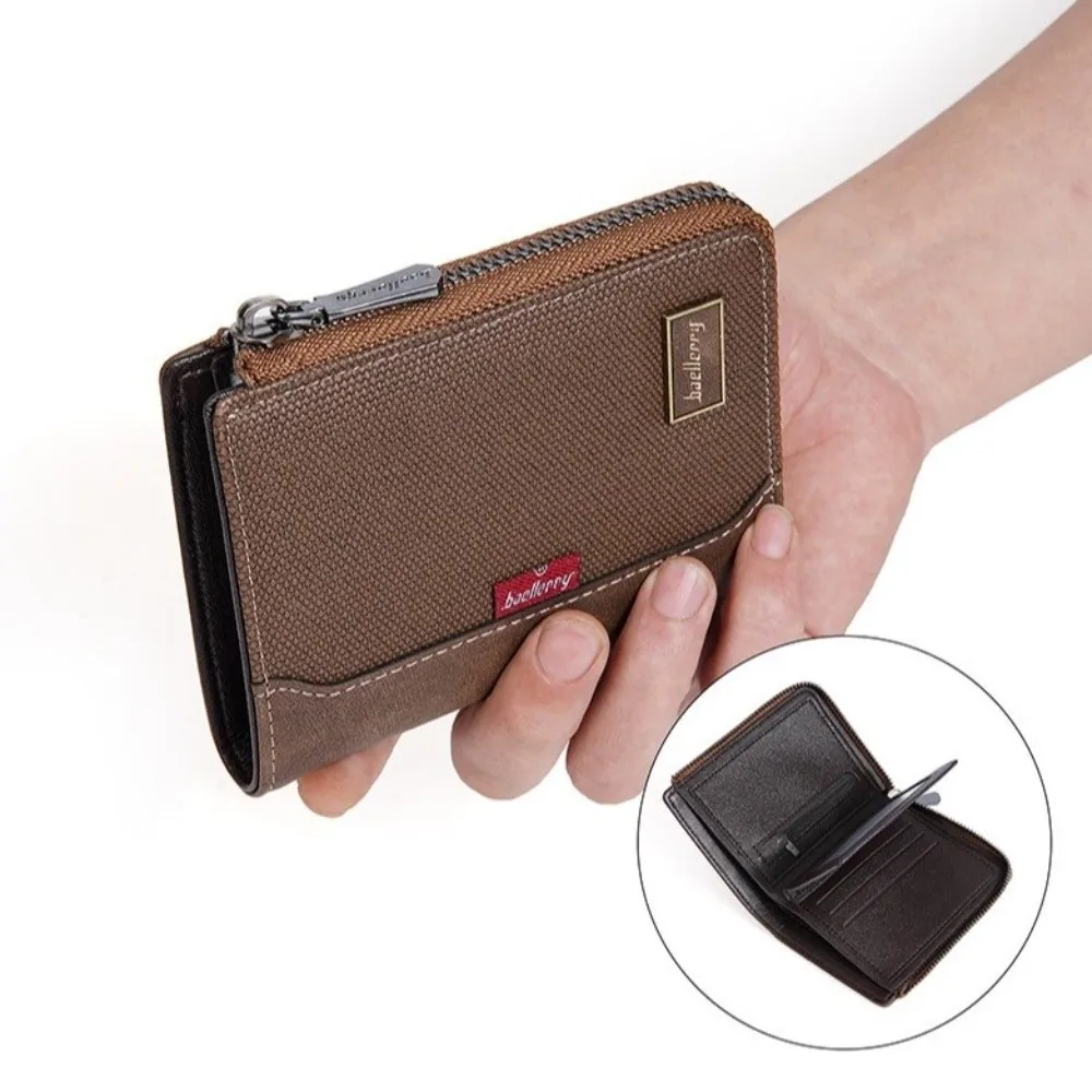 

Fashion PU Leather Men's Wallet Multi-functional Large Capacity Short Card Bag Square Zipper Closure Business Wallet Male