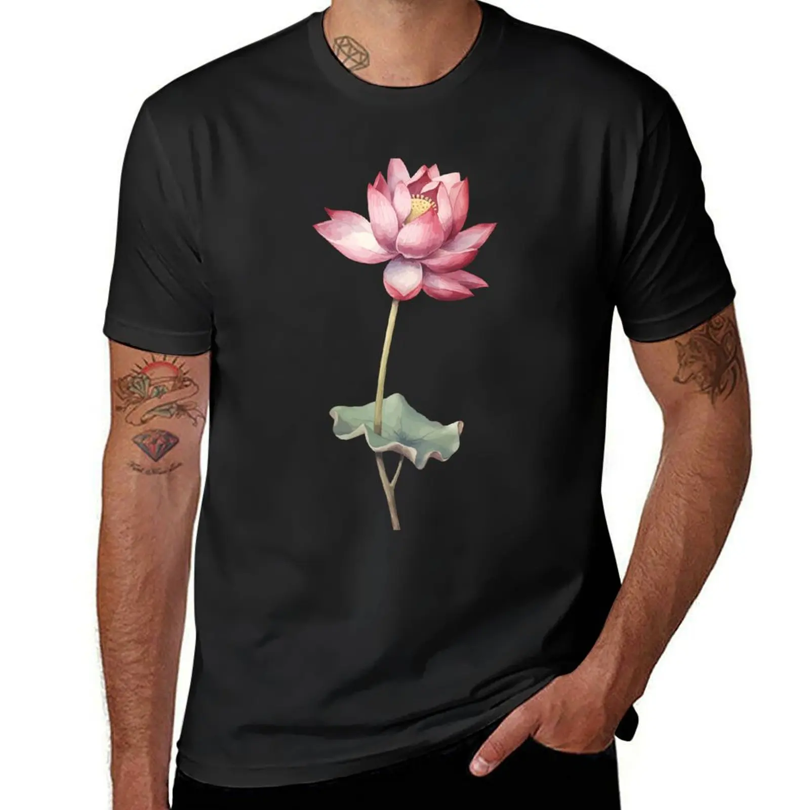 Pink Lotus Flower in Watercolors T-Shirt summer tops korean fashion for a boy customizeds t shirt men