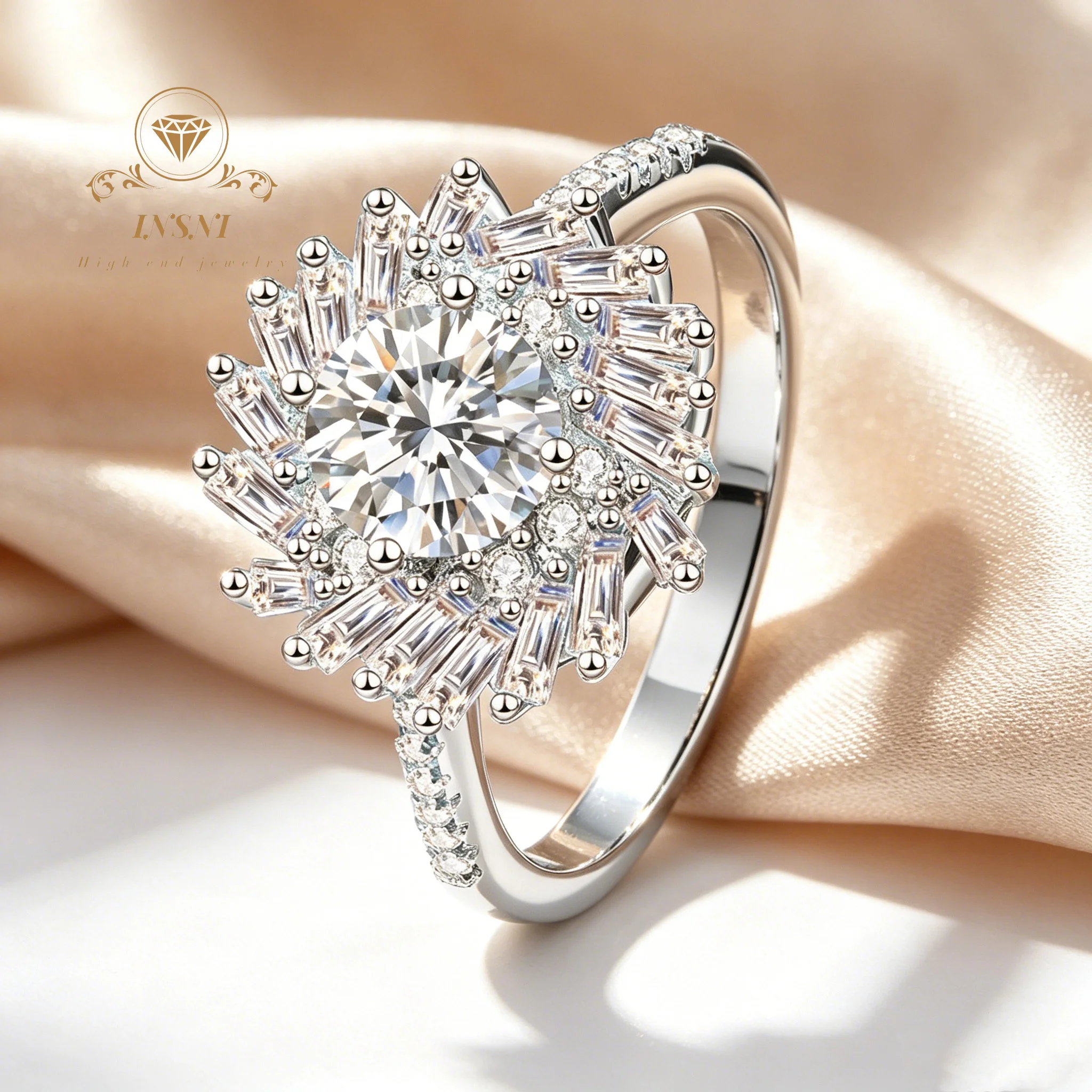 S925 Sterling Silver Moissanite Ring for Women Geometric Rectangular Chamfered Sunflower Affordable Light Luxury Jewelry Gift