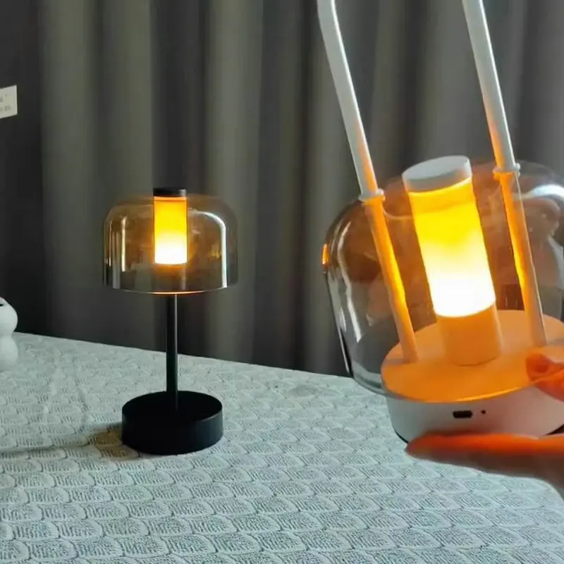レトロなライトラグジュアリーポータブルアクリルデスクランプ、北欧シンプルタッチスイッチナイトライト、充電式調光メタルデスクランプyx486we