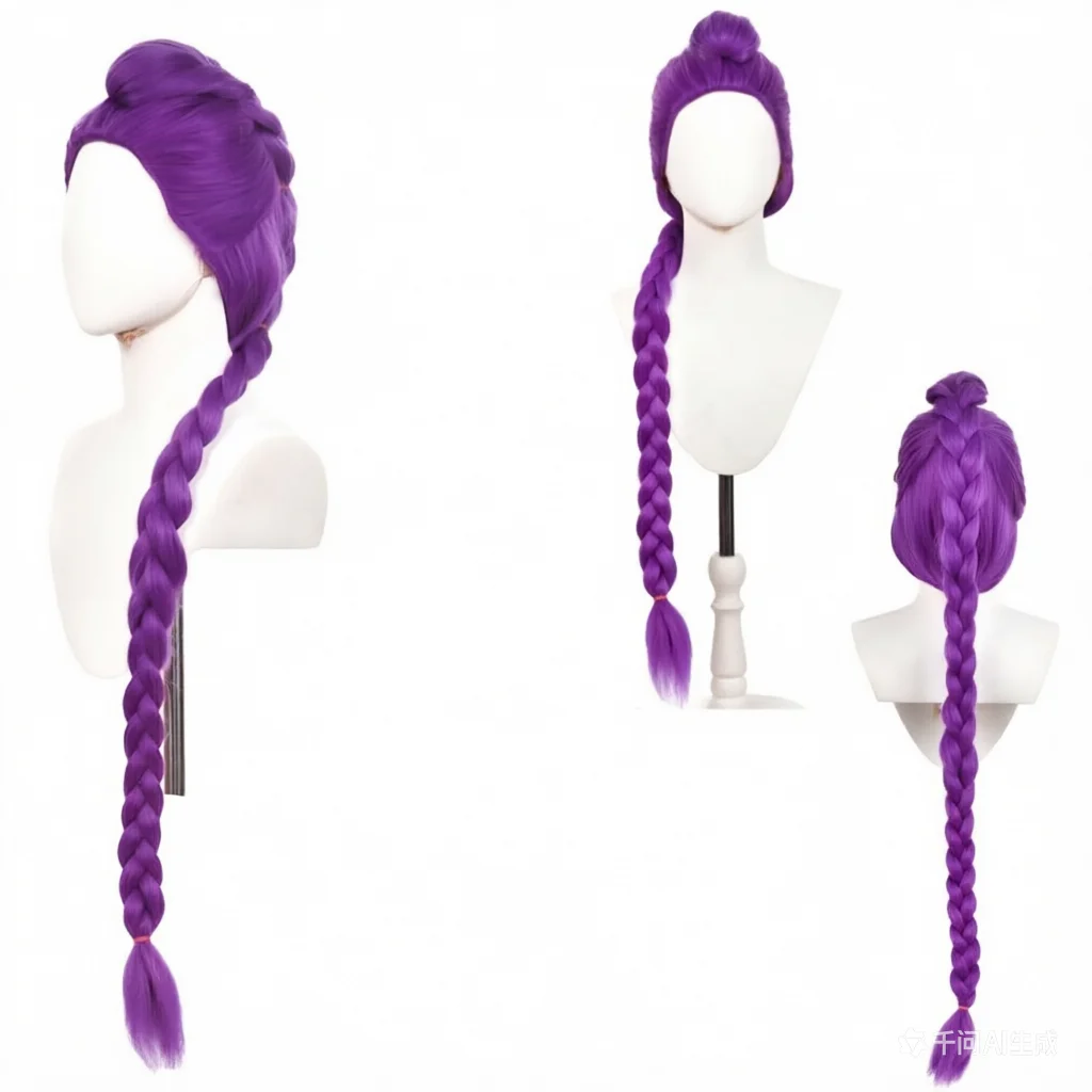 Purple cosplay wig, braided hair ends, suitable for parties, gatherings, birthdays, stages, children's wig
