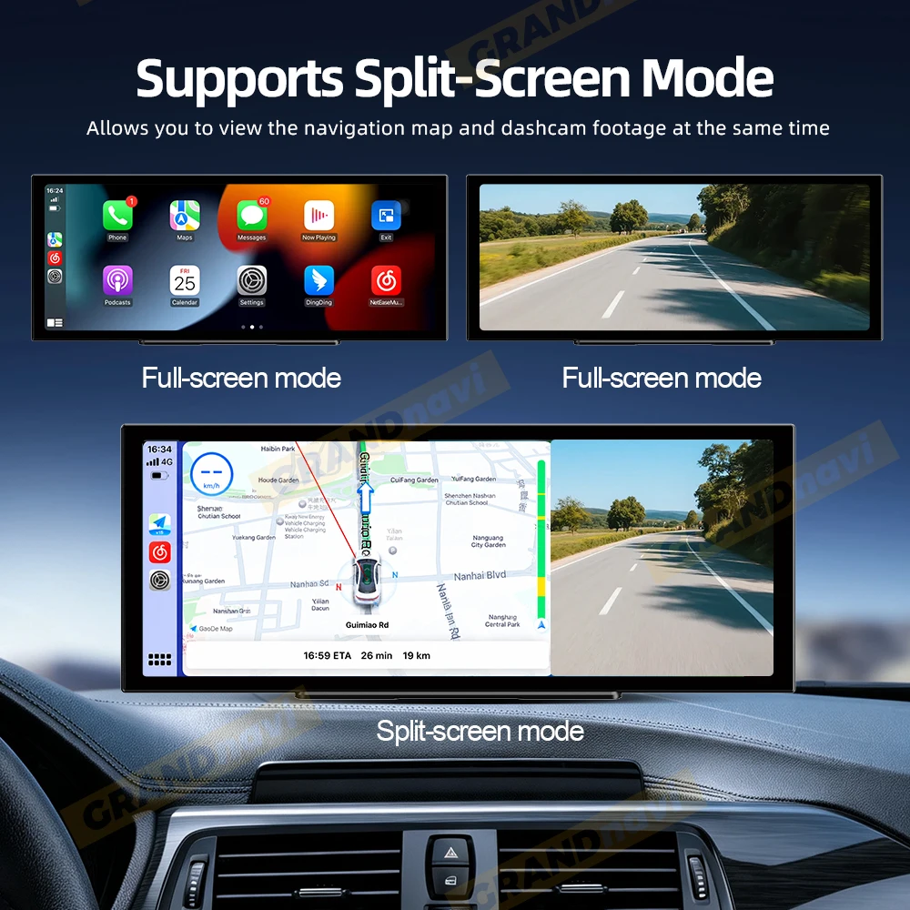 Cámara para salpicadero de 12,3 pulgadas, 4K, 1080P, grabadora de vídeo para coche con conexión inalámbrica, compatible con Carplay y Android Auto, GPS, pantalla táctil IPS.