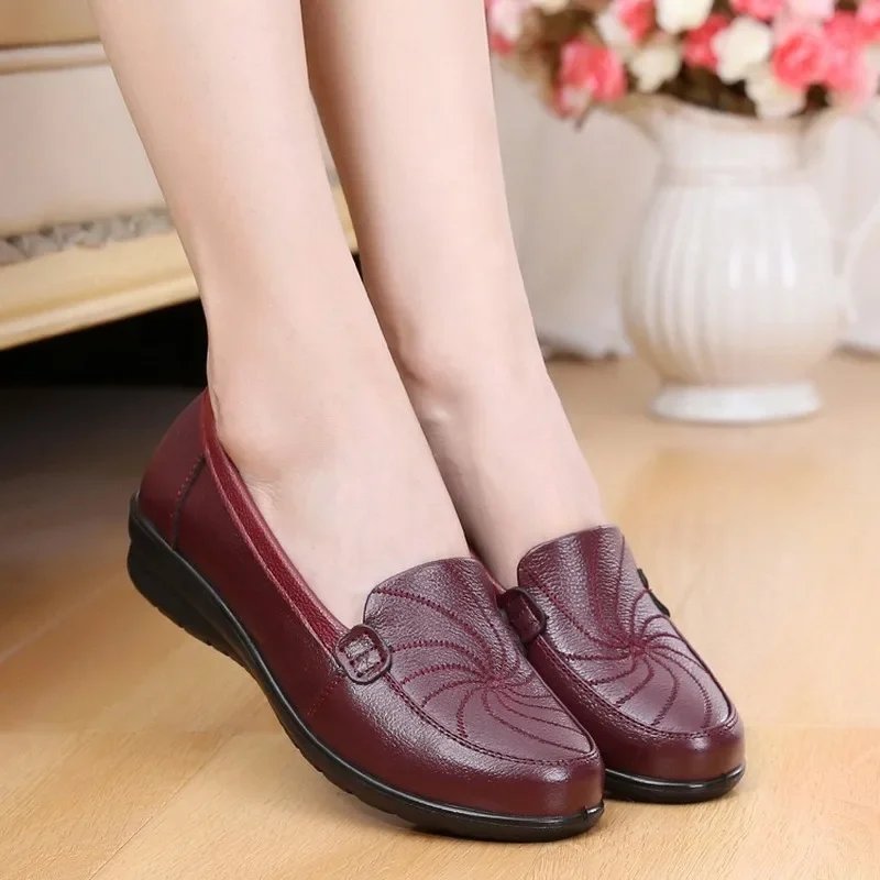 MVVJKE New Woman Flats  Autumn Natural Genuine Leather Women Casual Shoes Soft Bottom Comfort Mom Shoes