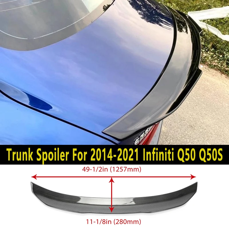 For 2014-2021 Infiniti Q50 Q50S Sedan Trunk Spoiler Carbon fiber pattern JDM PSM STYLE Car Tailgate Flap Trim ABS Accessories