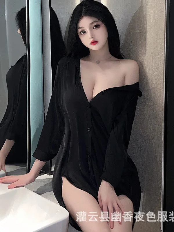 Fashion Sexy Sweet Mini Dress Shirt Underwear Perspective Temptation Pure Desire Shirt Women Sexy Dress Elegant Top S943