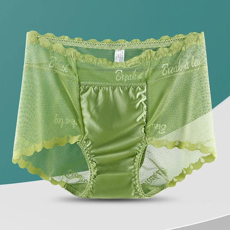 High Waisted Lettering Lace Underwear Tummy Shaping  Booty Lifting Sheer Briefs with Cooling Tech Mesh Hipster Panties