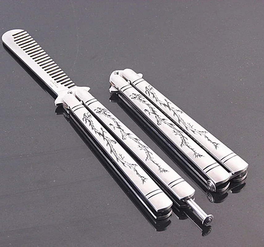 Outdoor Training Butterfly Knife Trainer  Stainless Steel Knife Folding Knife No Edge Dull Tool Combs Shape 56 HRC