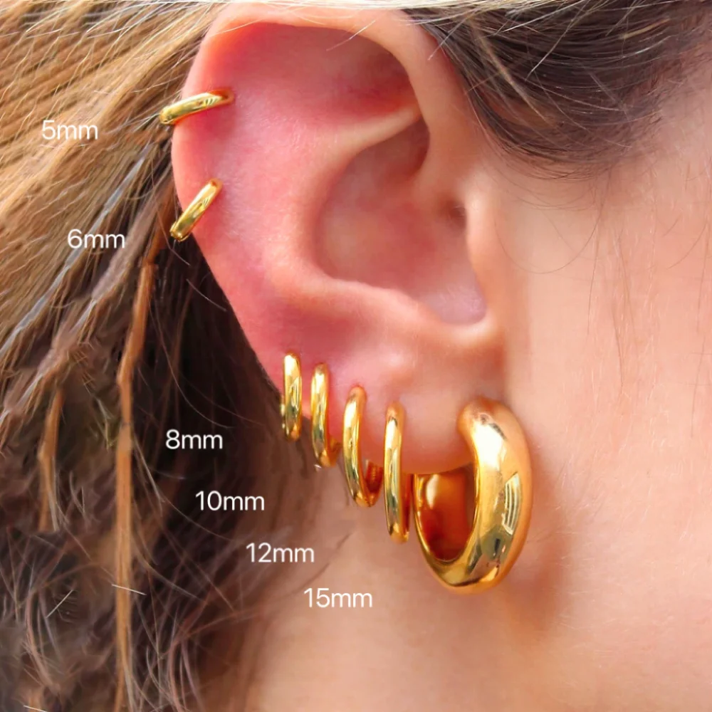 6-15mm Stainless Steel Earring Minimalist Classic Round Gold Color Earring for Women Men Tiny Huggie Hoop Rock  Jewelry Gift