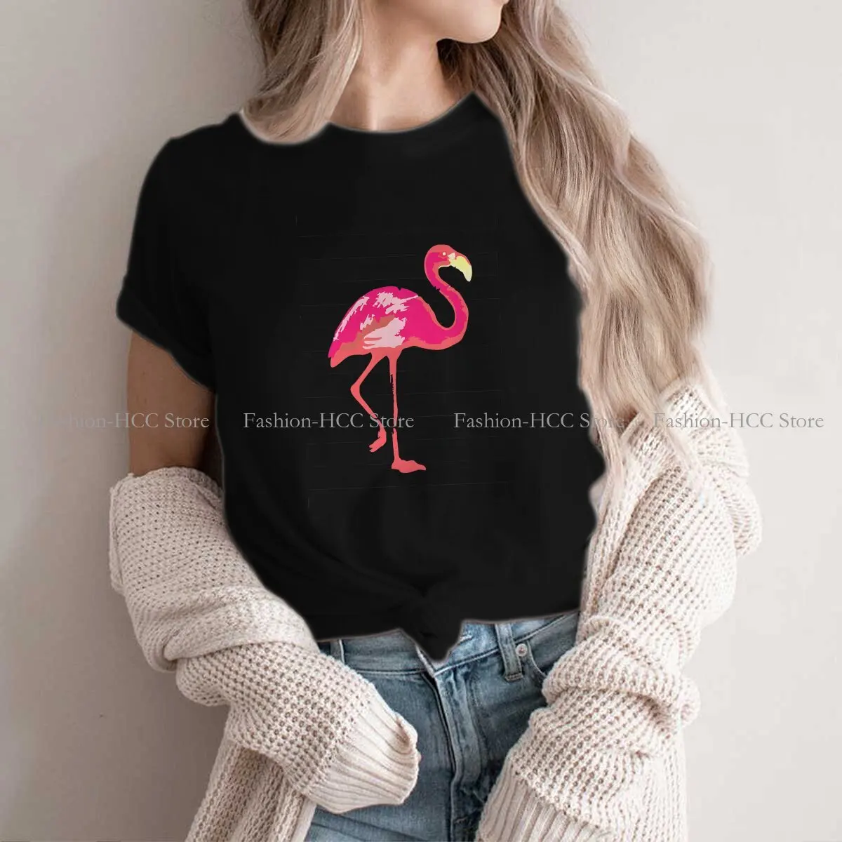 Flamingo Graphic Polyester TShirt Flamingo Animals Style Streetwear Leisure T Shirt Women