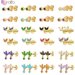 925 Sterling Silver Needle Colorful Crystal Round Stud Earrings for Women Exquisite Geometric Zircon Piercing Earrings Jewelry