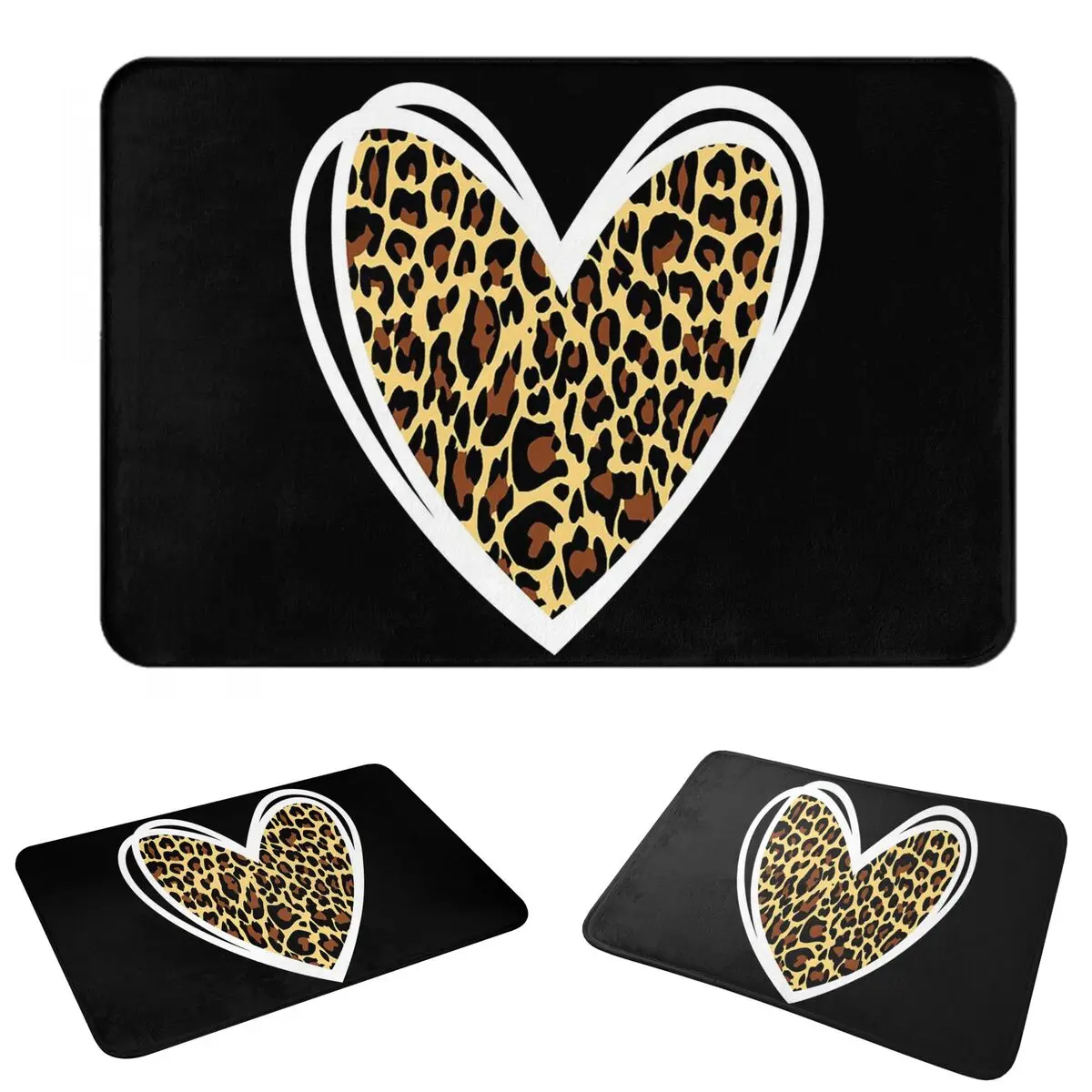Leopard Print Heart-Shaped Doormat Sand Scraping Carpet Rug Kitchen Entrance Home Floor Mat for Living room Footpad Mats