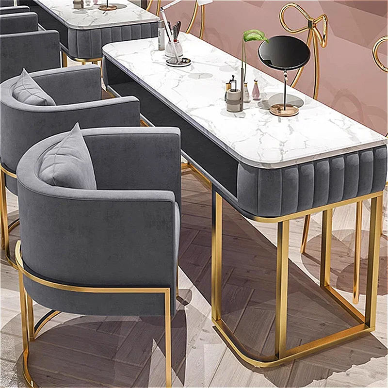 

Nordic Luxury Nail Tables Modern Marble Tabletop Dressing Manicure Nail Tables Reception Desks Salon Furniture Mesa Uñas FYMT