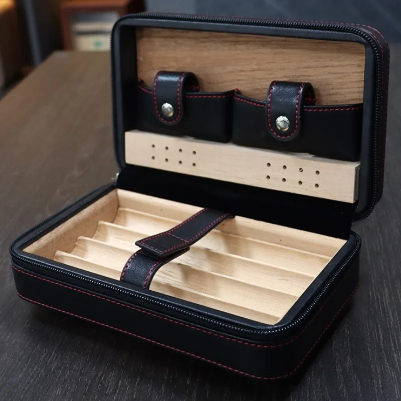 

Cedar Wood Cigar Case Humidors Leather Retro Luxury Cigar Storage Box Import Portable Travel Humidor Smoking Cohiba Accessories