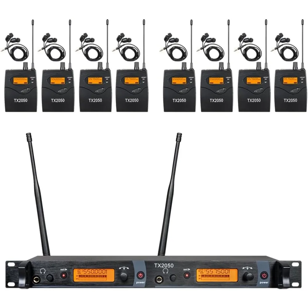 System monitoringu bezprzewodowego do restauracji/8 słuchawek dousznych z nadajnikiem, 2-kanałowy system nagrywania, słuchawki studyjne, nadajnik monitorujący, monitoring szkolny