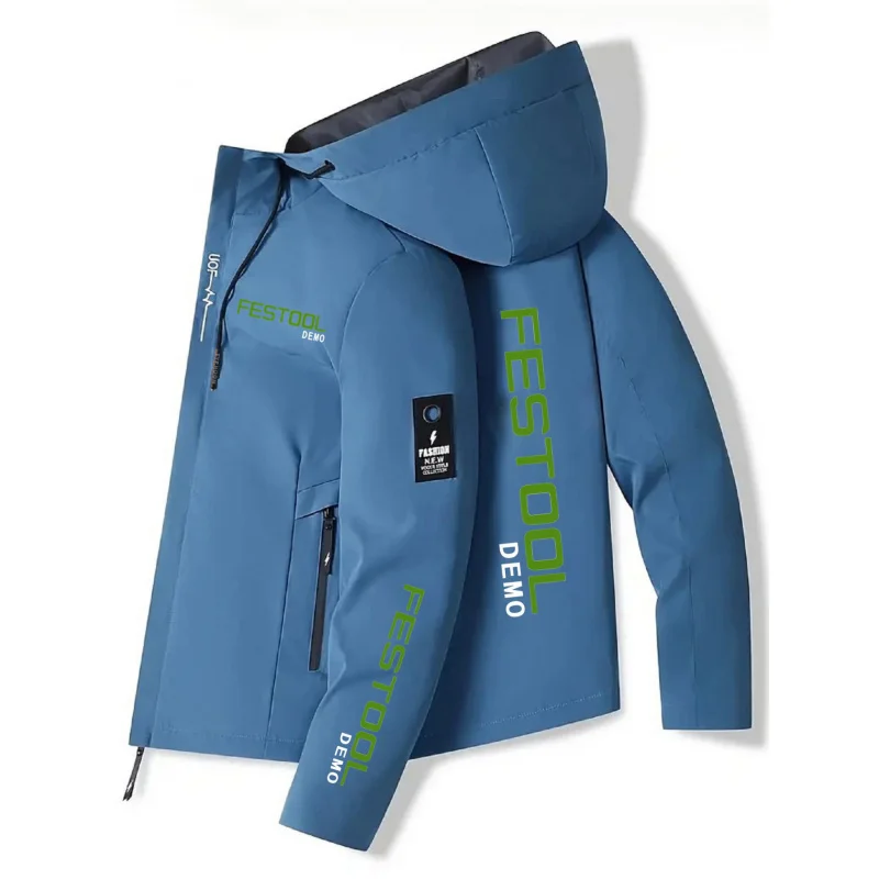 Men's Windproof Jacket - Full-Zip Hooded Coat with Print, for All-Season Outdoor Wear. Machine-Washable Windbreaker.