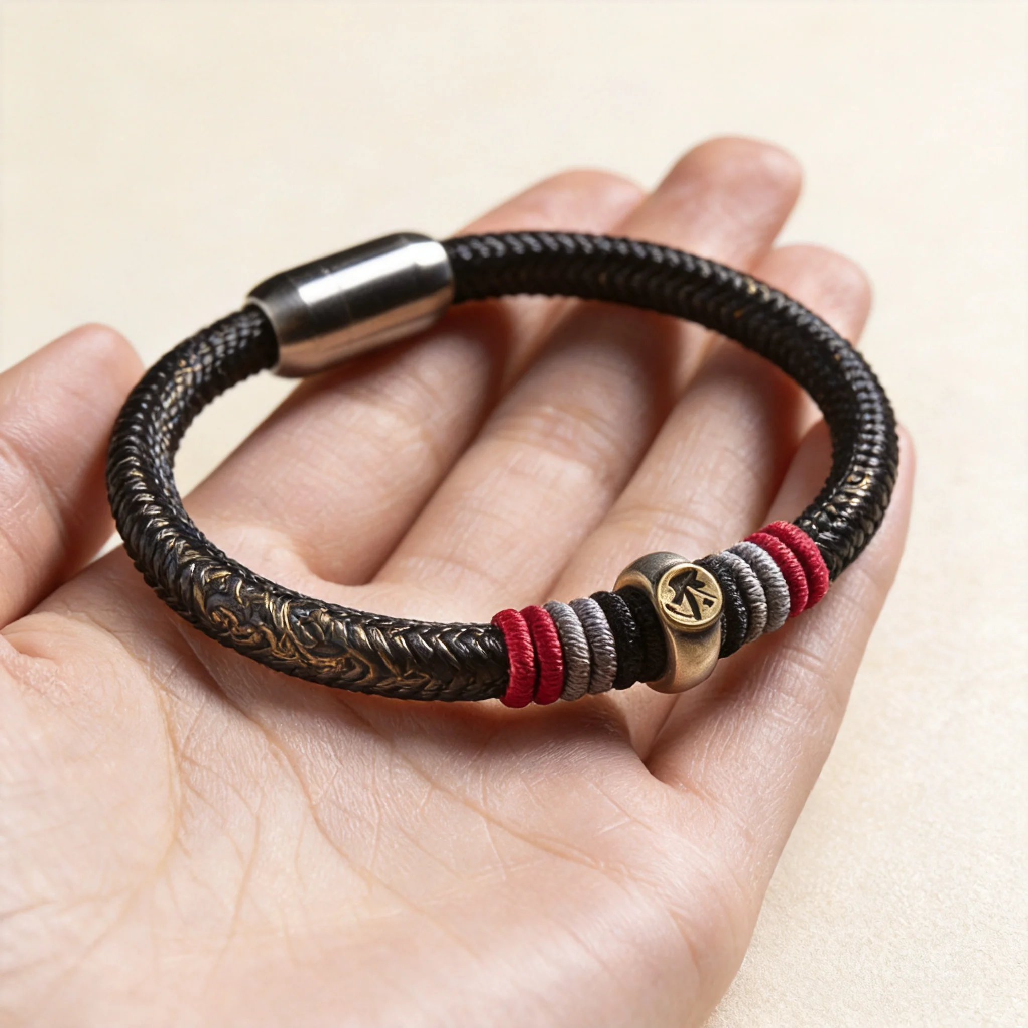

Chinese Style Lucky 12 Zodiac Patron Saint Buddha Braided Bracelet Sterling Silver Accent Red Black String Fortune Protection