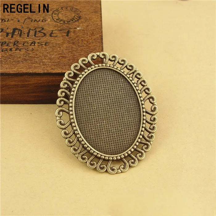 REGELIN Antique Silver Plated Alloy Cameo 30*40mm Oval Cabochon Settings 5pcs/lot Jewelry Findings & Components Accessories