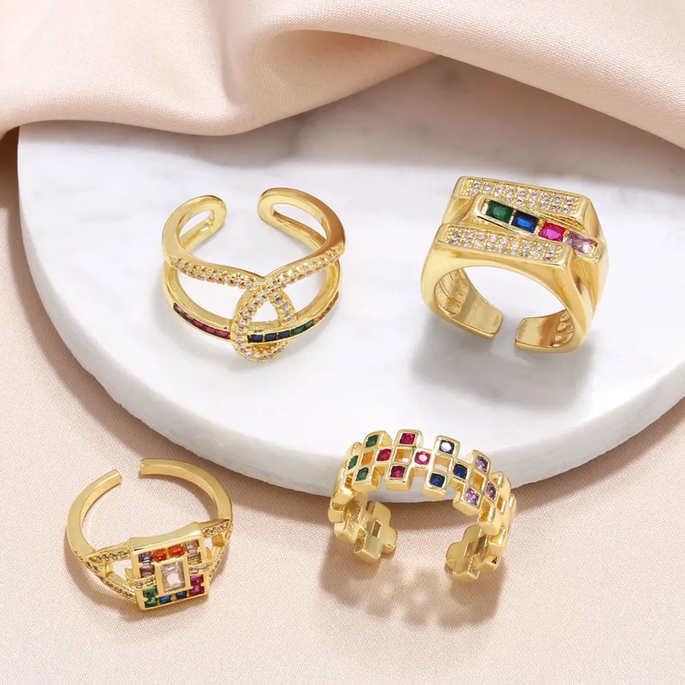OCESRIO Multicolor Crystal Rectangle Rings for Women Copper Gold Plated Infinite Adjustable Open Ring Jewelry Women Gift rigs49