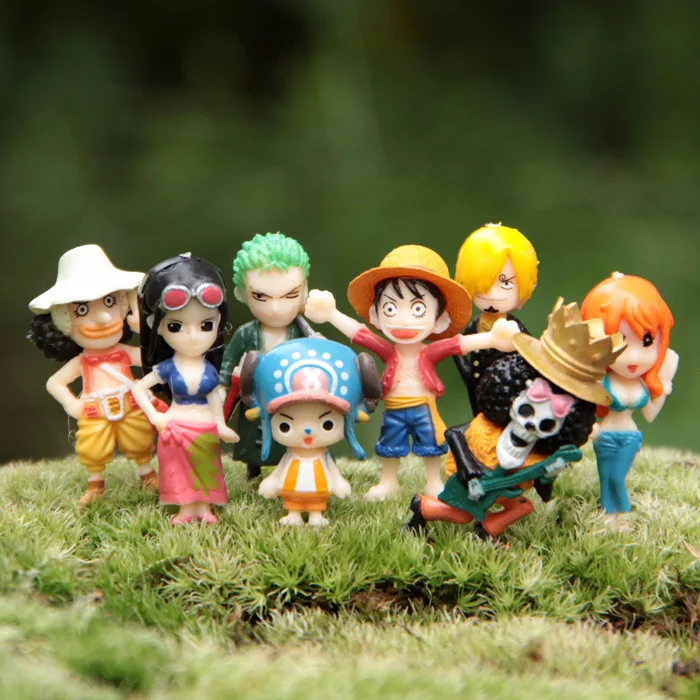 8pcs/set Mini Anime One Piece Action Figure Toy Anime Luffy Zoro Sanji Chopper Figurens Doll Birthday Gift Party Car Decor Toys