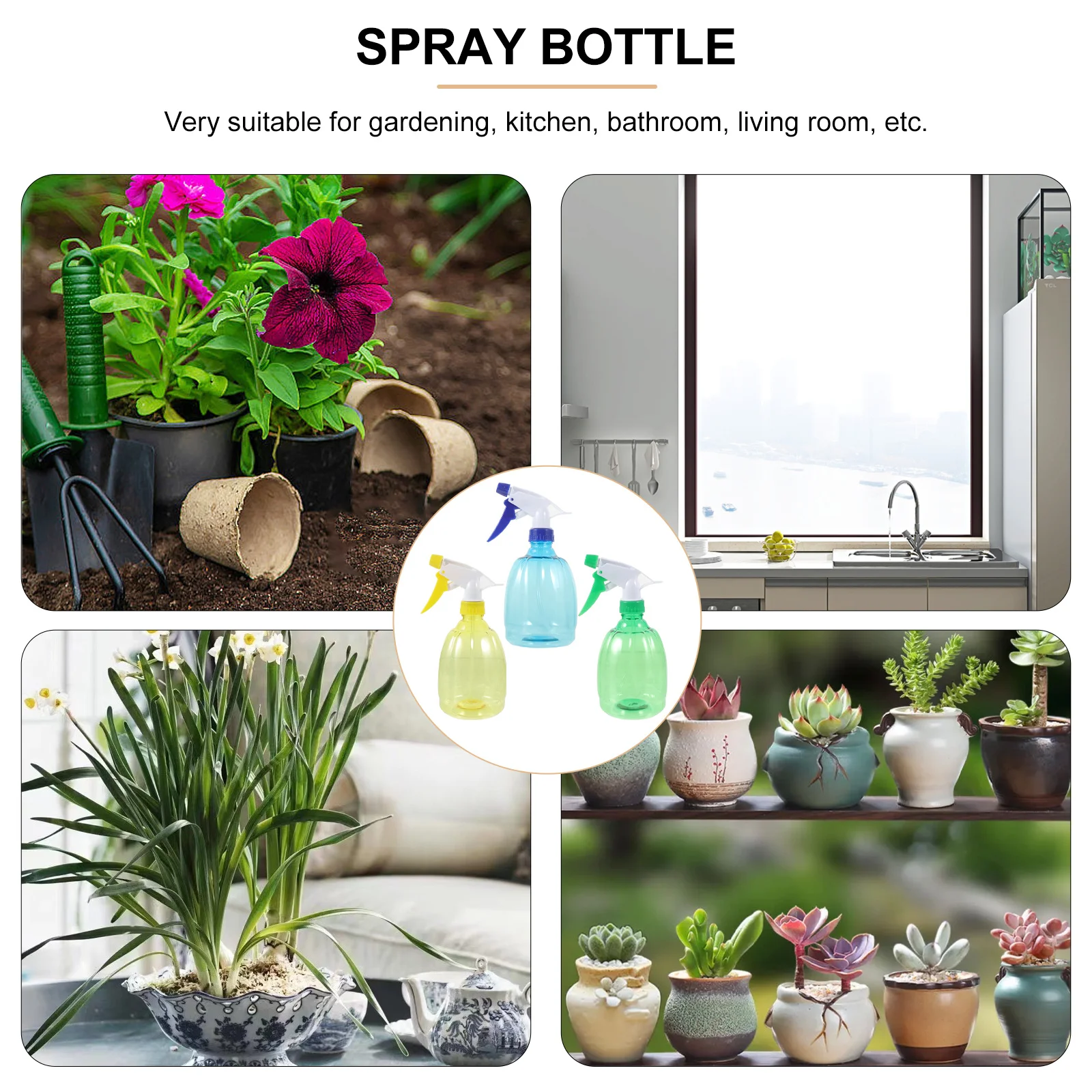 

3Pcs Plastic Candy Color Spray Bottles Hand-Pressed Small Watering Can for Outdoor Plant Watering Kitchen Bathroom Living Room